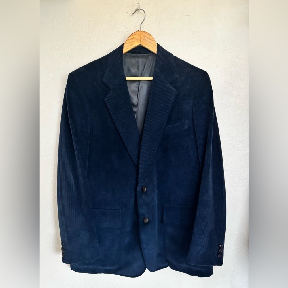Men’s Vintage Made in Canada Cotton Oversized Navy Blue Corduroy Blazer Jacket - Picture 5 of 12